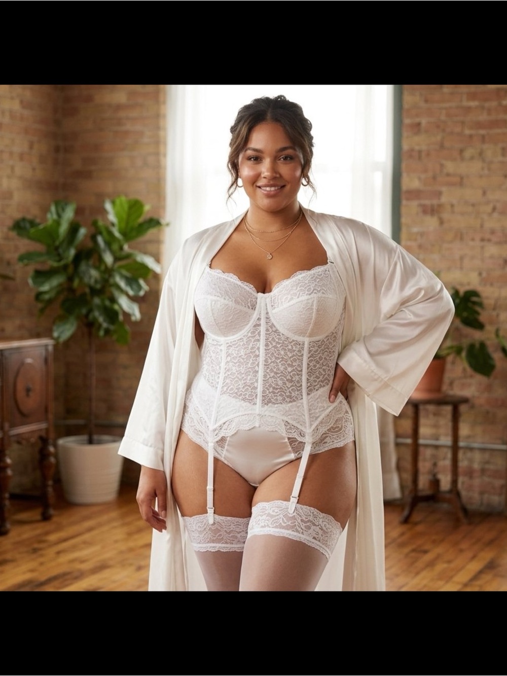 VTG GODDESS Union USA Made White Lace Longline Bridal Bustier Corset Bra 48DD